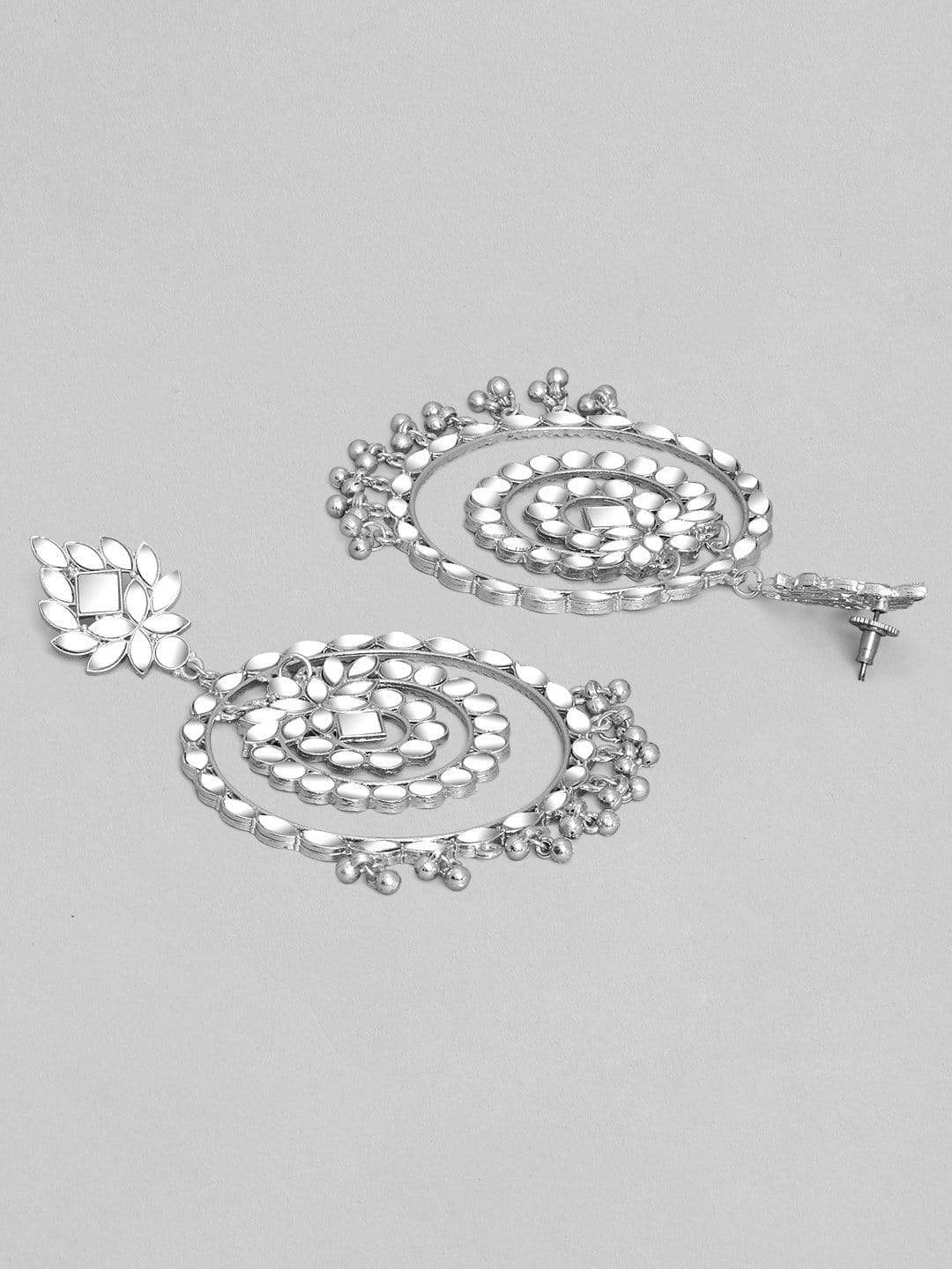 Rubans Silver Plated Festive Mirror Chandbali Earrings Earrings