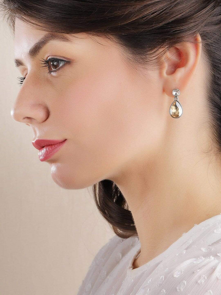 "Rubans Silver-Plated & Gold-Toned Oval Drop Earrings" Earrings