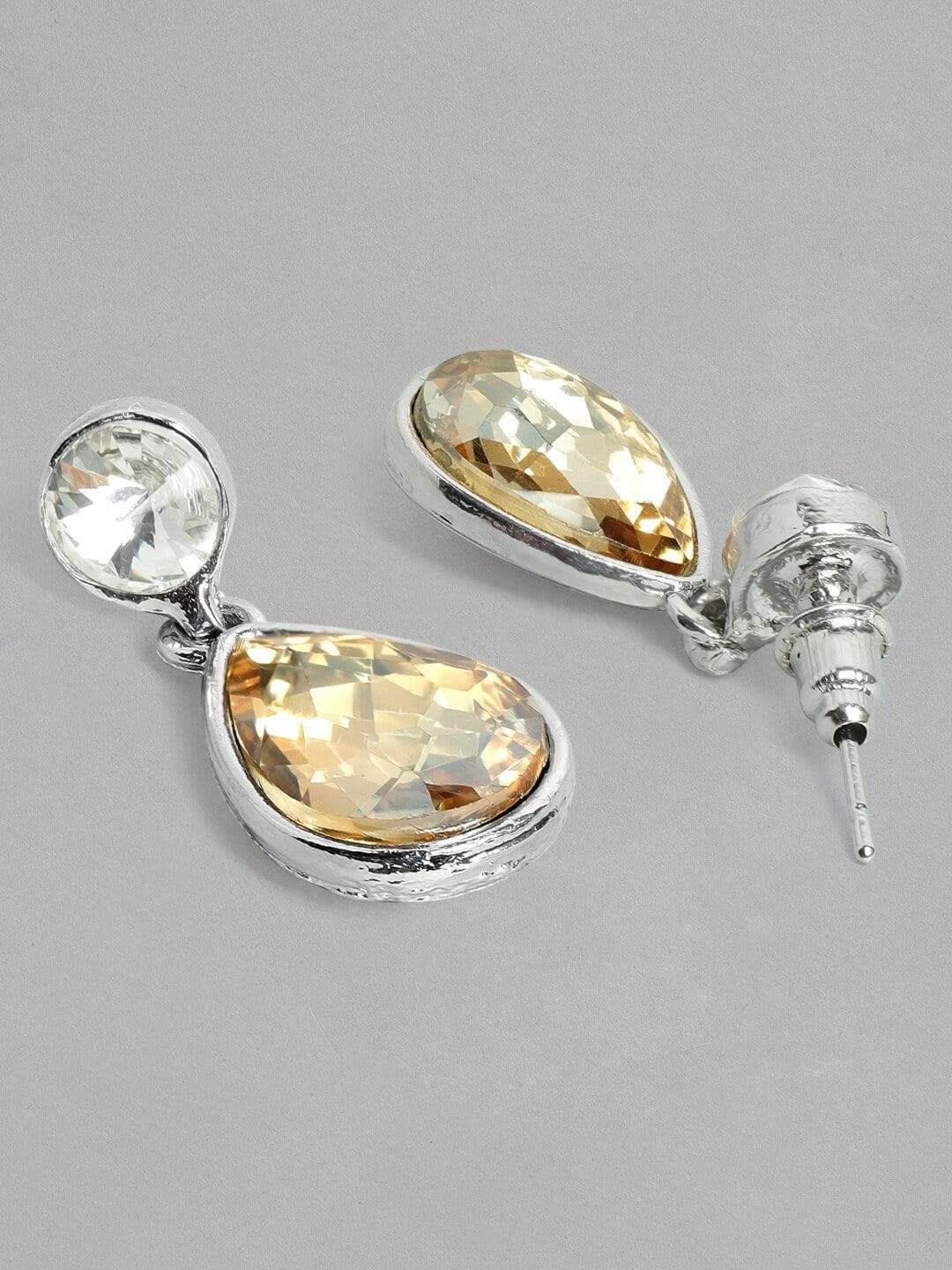 "Rubans Silver-Plated & Gold-Toned Oval Drop Earrings" Earrings