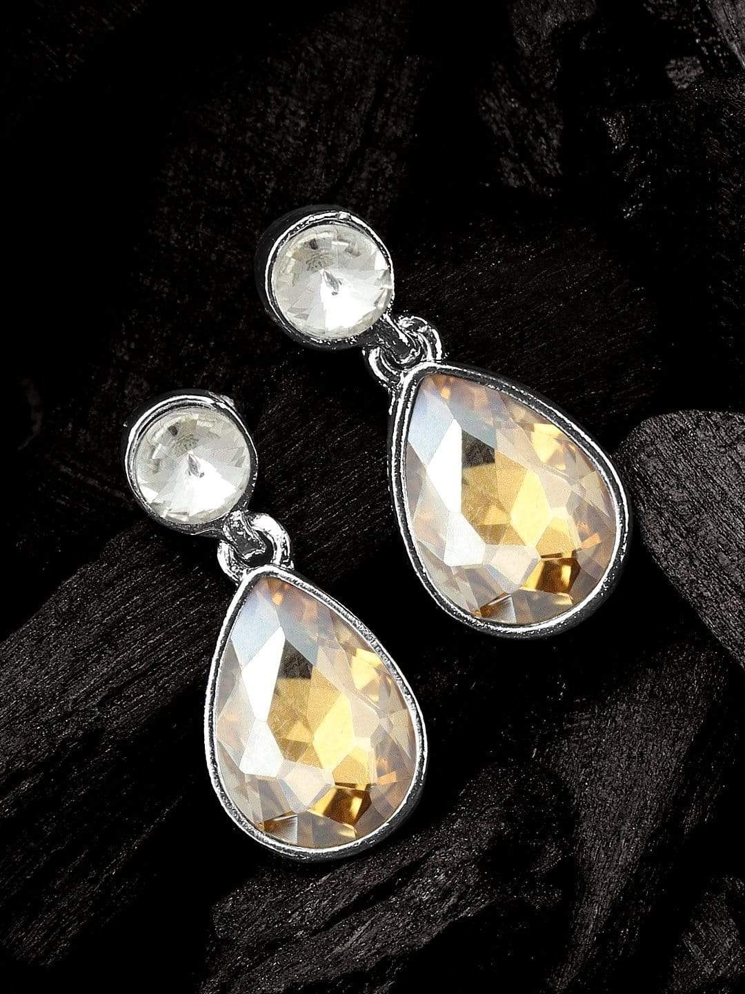 "Rubans Silver-Plated & Gold-Toned Oval Drop Earrings" Earrings