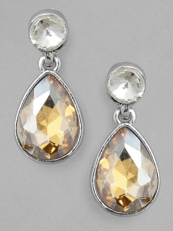 "Rubans Silver-Plated & Gold-Toned Oval Drop Earrings" Earrings