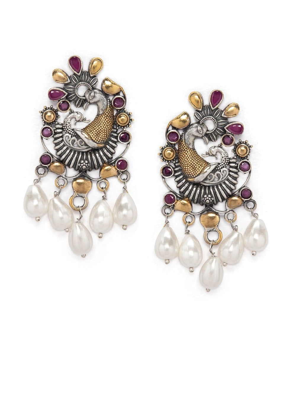 Rubans Silver-Plated & Gold-Toned Peacock Shaped Drop Earrings Earrings