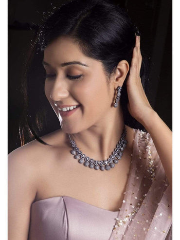 Rubans Silver Plated Hand Crafted Enchanting CZ Studded Necklace Set Necklace Set