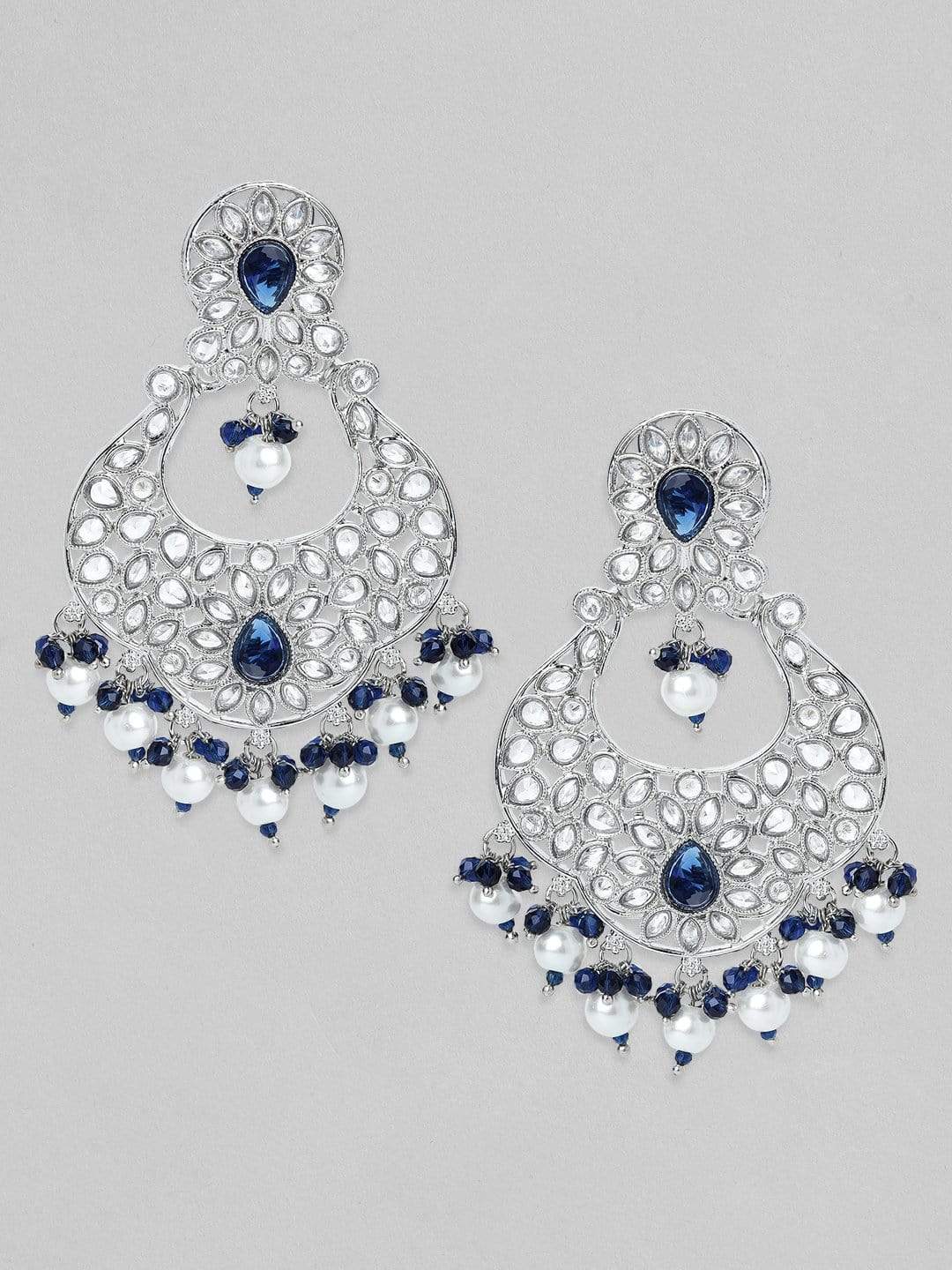 Rubans Silver Plated Handcrafted AD Studded Black Beads Chandbali Earrings Earrings