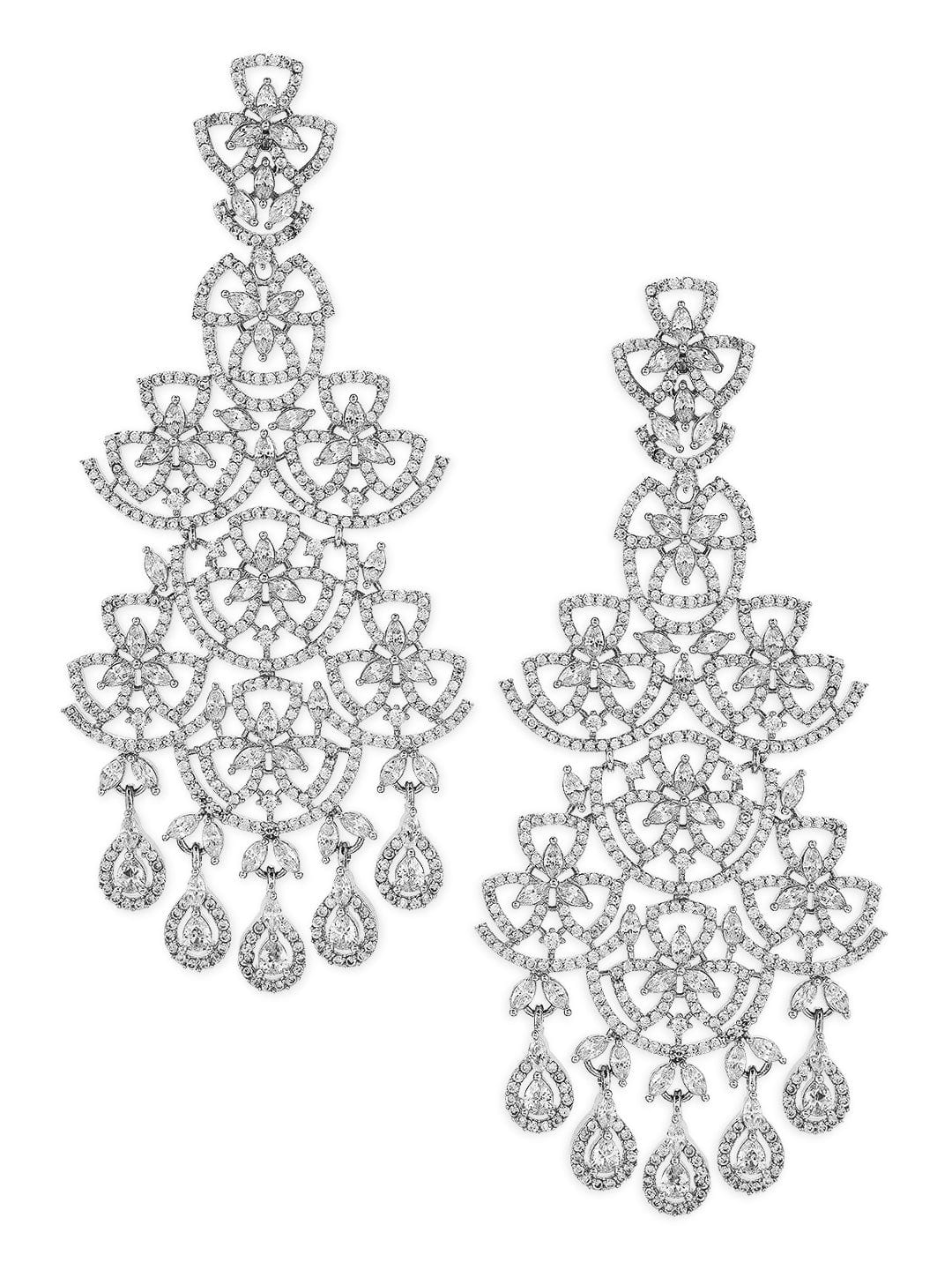 Rubans Silver Plated Handcrafted AD Studded Drop earring. Earrings