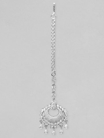 Rubans Silver-Plated Handcrafted AD Studded Maangtikka Maang Tikka