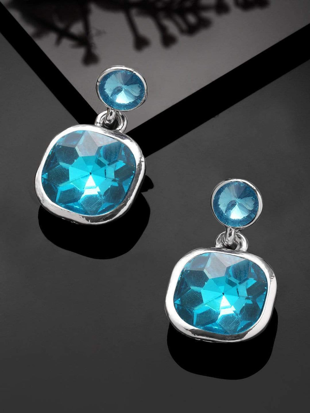 Rubans Silver Plated Handcrafted Blue Stone Drop Earrings Earrings