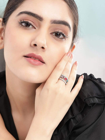 Rubans Silver Plated Handcrafted Color Stone Rings Rings
