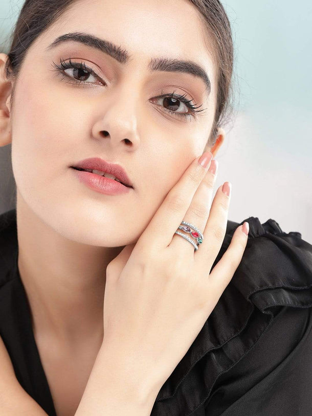 Rubans Silver Plated Handcrafted Color Stone Rings Rings