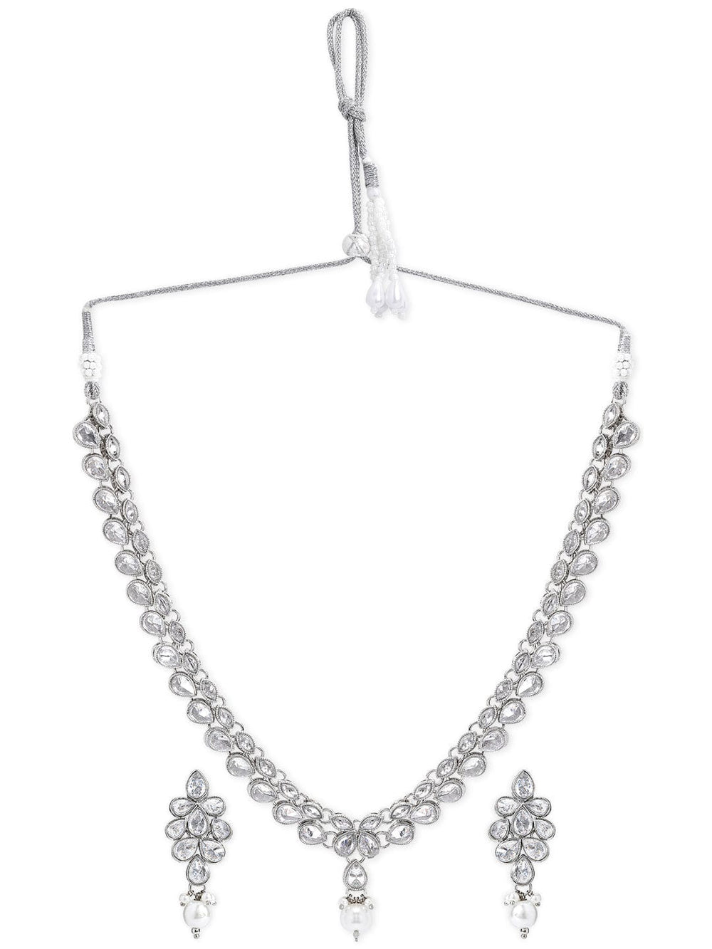 Rubans Silver Plated Handcrafted Kundan Studded Necklace Set. Necklace Set