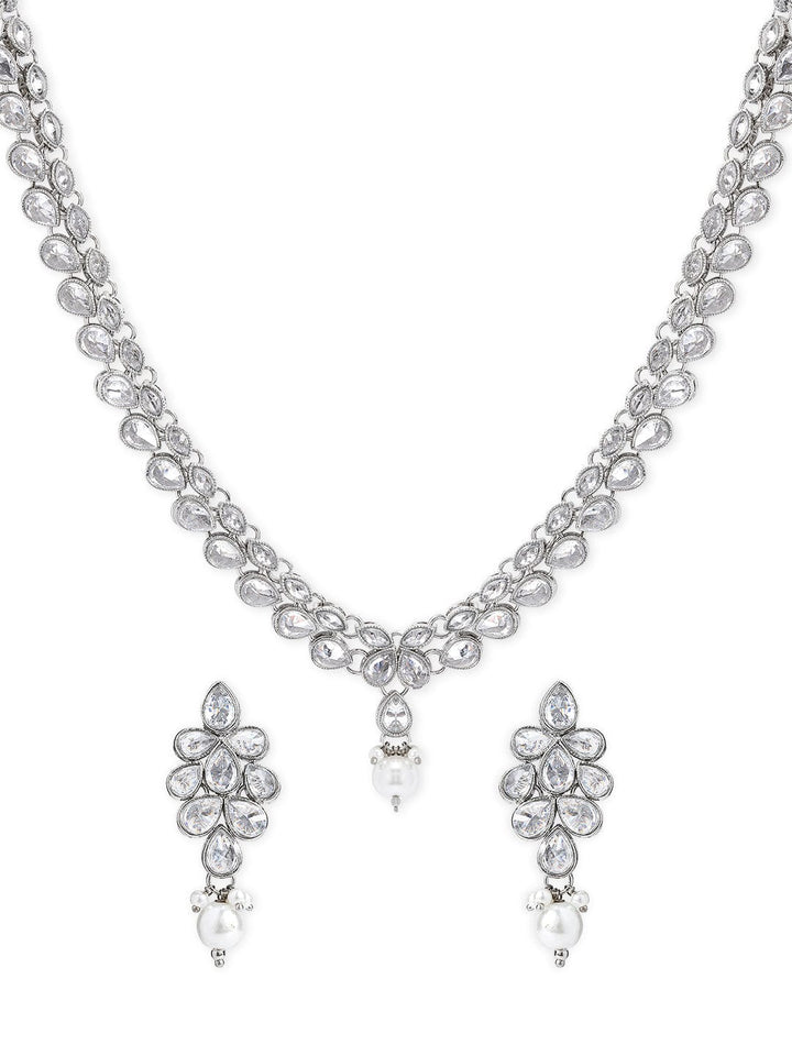 Rubans Silver Plated Handcrafted Kundan Studded Necklace Set. Necklace Set
