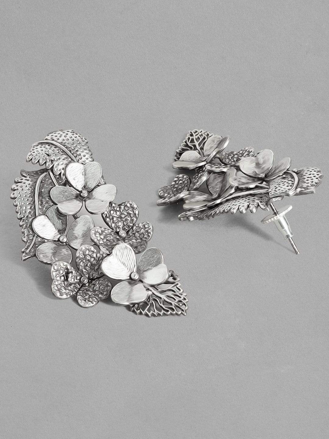 Rubans Silver Plated Handcrafted Oxidised Filigree Floral Drop Earrings Earrings