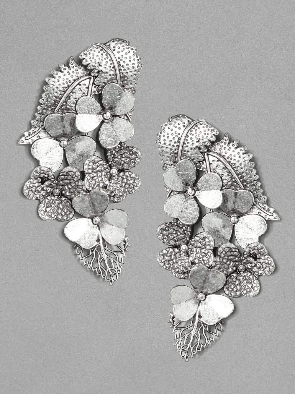 Rubans Silver Plated Handcrafted Oxidised Filigree Floral Drop Earrings Earrings