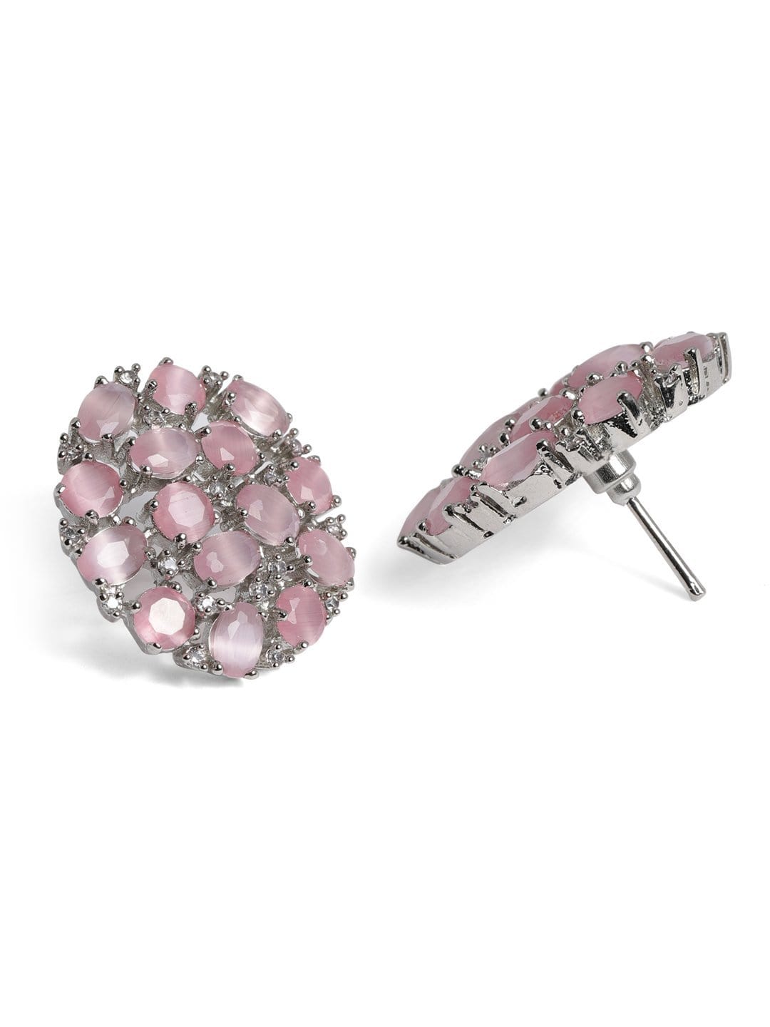 Rubans Silver Plated Handcrafted Pink Zircon Stone Stud Earrings Earrings