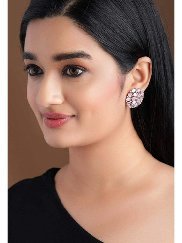 Rubans Silver Plated Handcrafted Pink Zircon Stone Stud Earrings Earrings