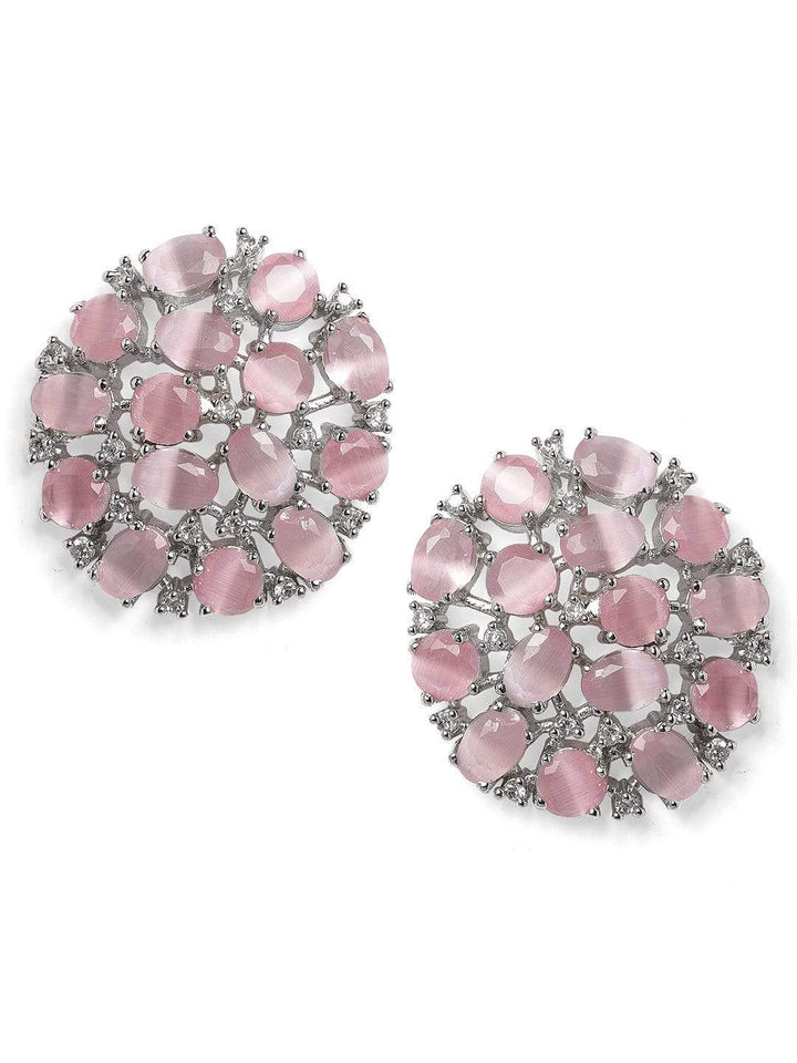 Rubans Silver Plated Handcrafted Pink Zircon Stone Stud Earrings Earrings