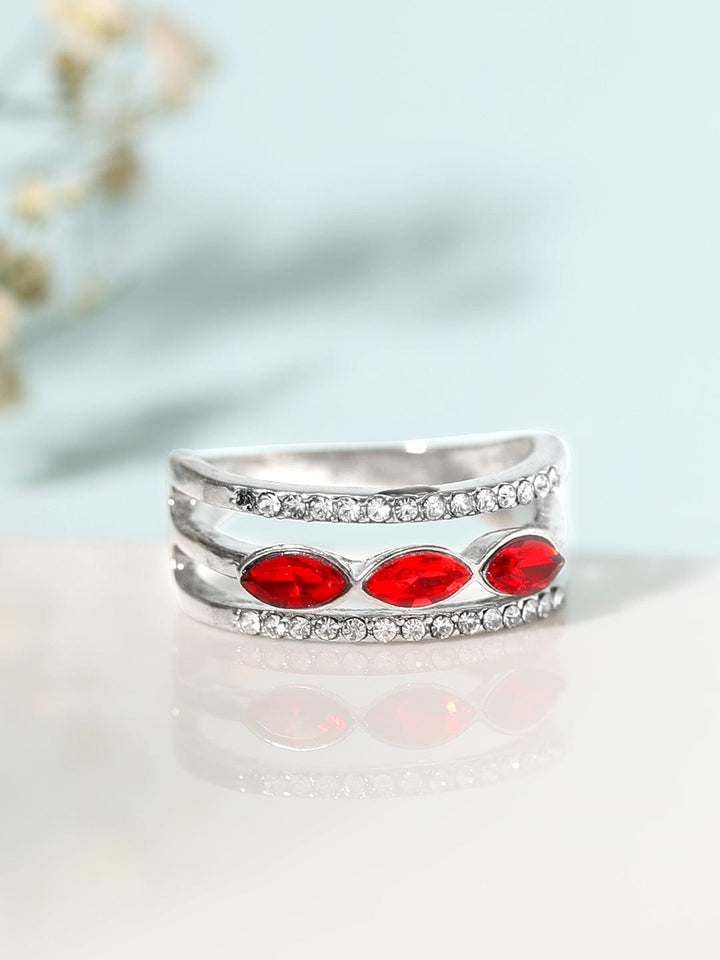 Rubans Silver Plated Handcrafted Red Stone Rings Rings