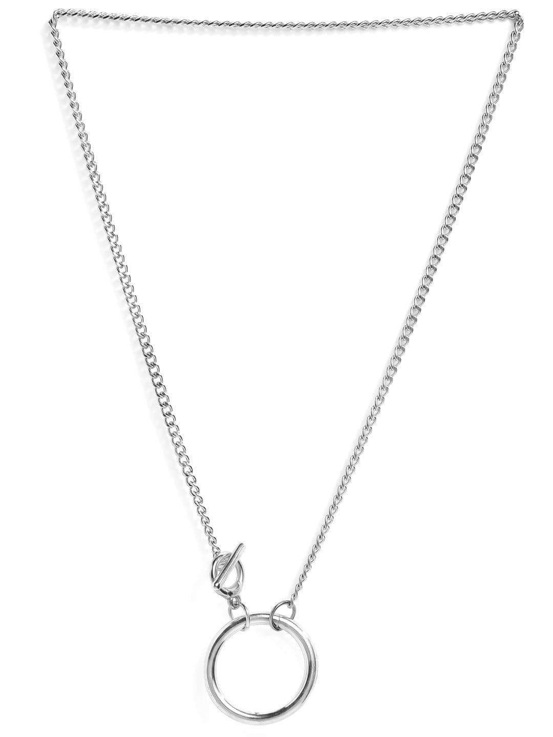 Rubans Silver Plated Handcrafted Round Pendant Interlinked Chain Neckalce Chain & Necklaces