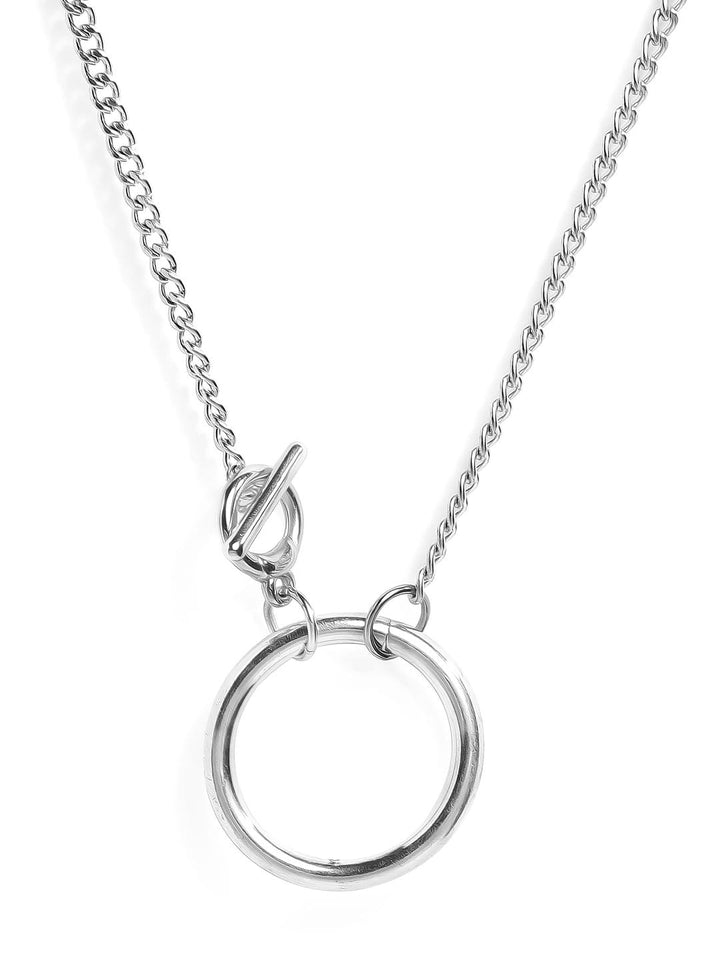 Rubans Silver Plated Handcrafted Round Pendant Interlinked Chain Neckalce Chain & Necklaces