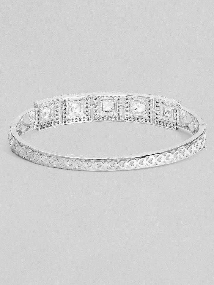 Rubans Silver-Plated Handcrafted White AD-Studded Bangle-Style Bracelet Bracelets
