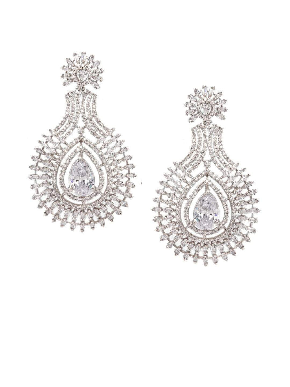 Rubans Silver Plated Handcrafted Zircon Stone Studded¬† Eligant Statement Drop Earrings Earrings