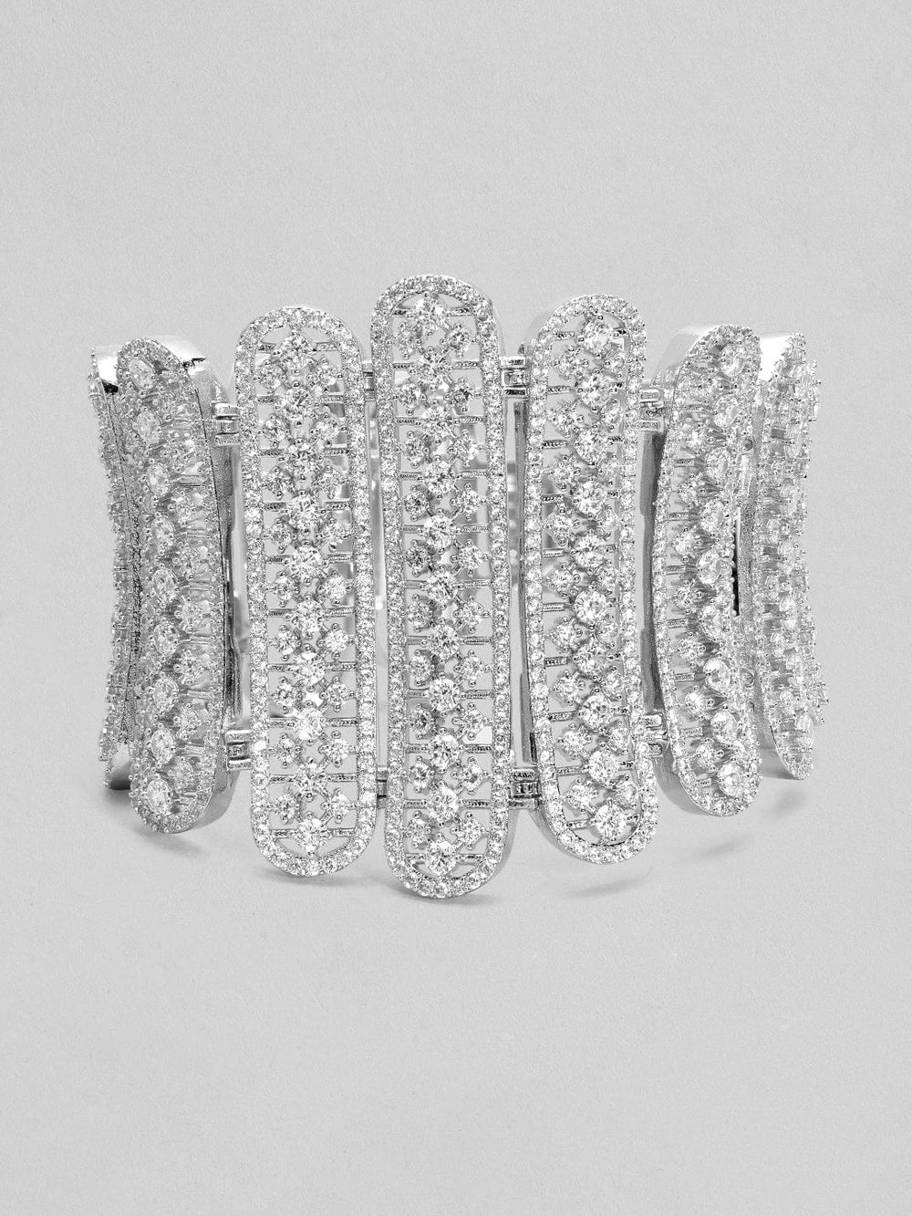 Rubans Silver Plated Kada Bracelet With Studded American Diamonds And Beautiful Design. Bangles & Bracelets