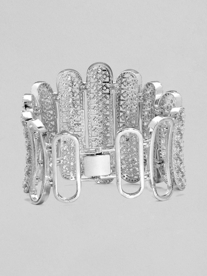 Rubans Silver Plated Kada Bracelet With Studded American Diamonds And Beautiful Design. Bangles & Bracelets