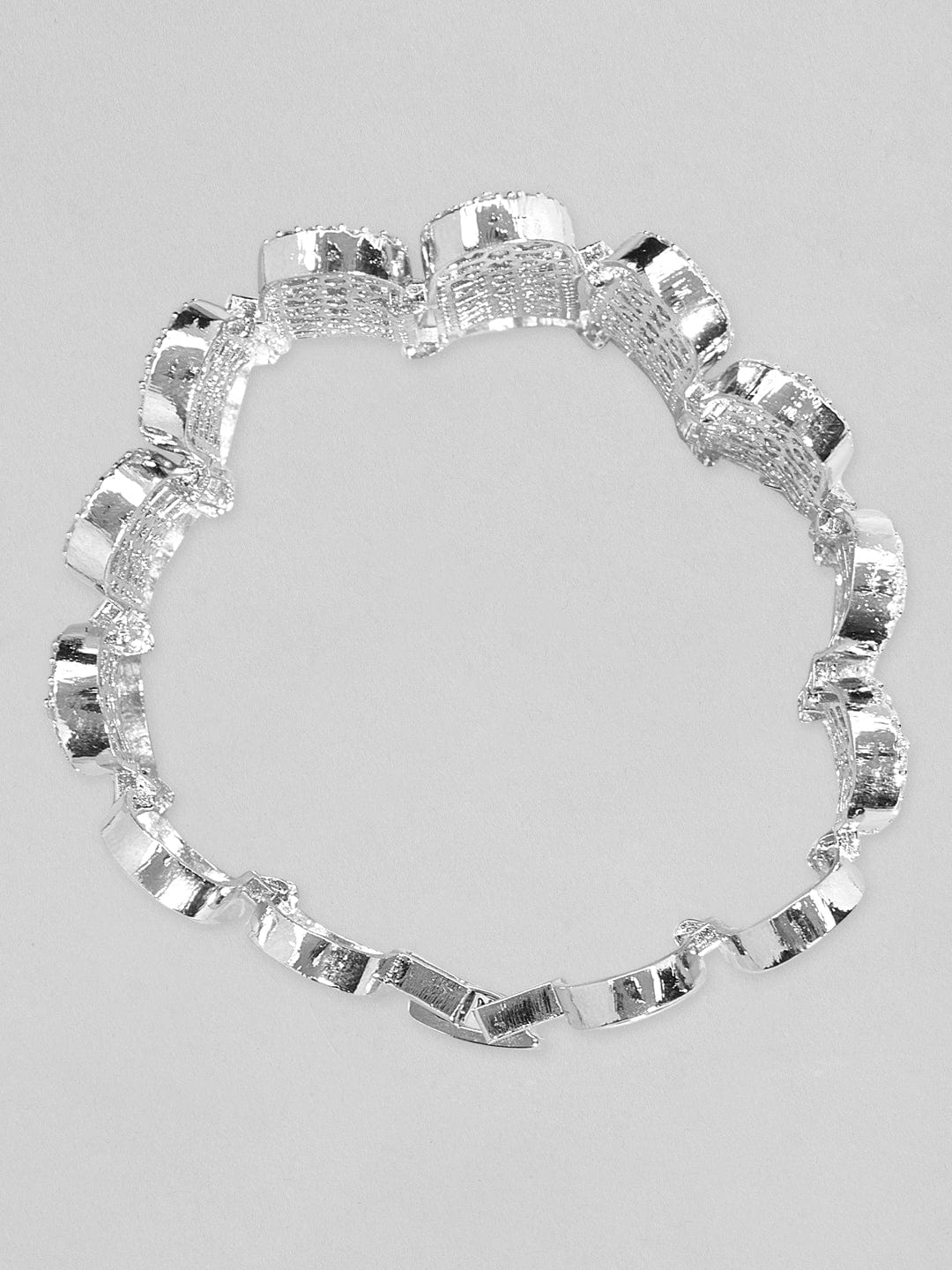 Rubans Silver Plated Kada Bracelet With Studded American Diamonds And Beautiful Design. Bangles & Bracelets