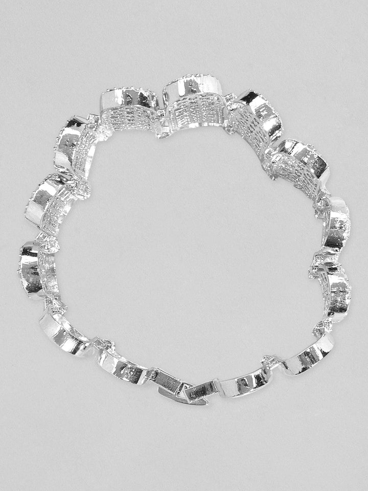 Rubans Silver Plated Kada Bracelet With Studded American Diamonds And Beautiful Design. Bangles & Bracelets