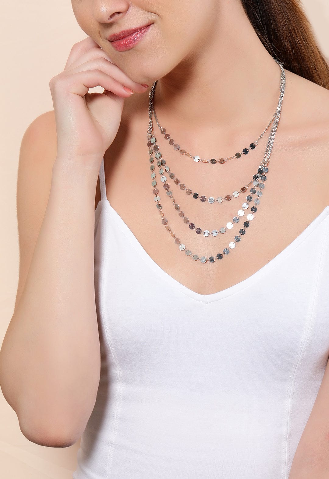 Rubans Silver-Plated Layered Statement Necklace Chain & Necklaces