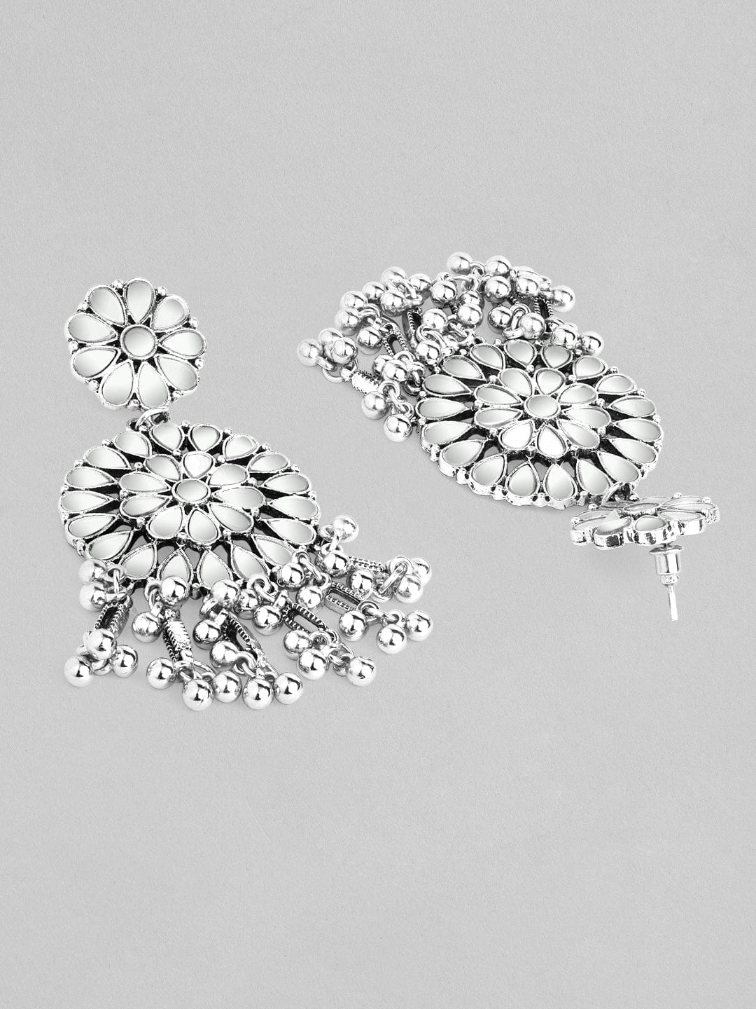 Rubans Silver-Plated Mirror Studded Circular Drop Earrings Earrings