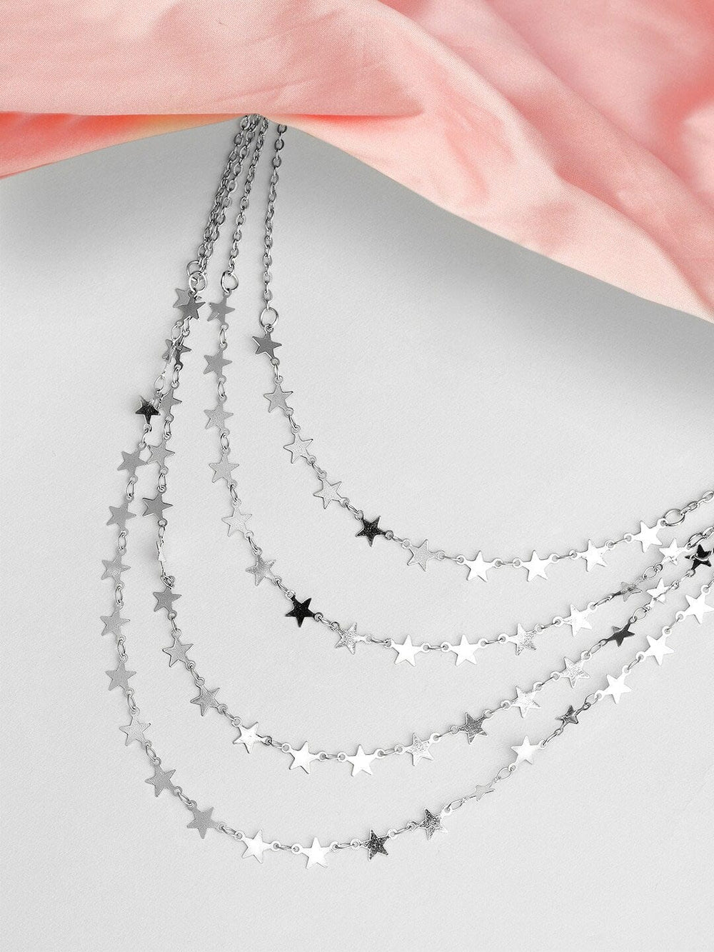 Rubans Silver Plated Multi Layer Star Necklace Chain & Necklaces