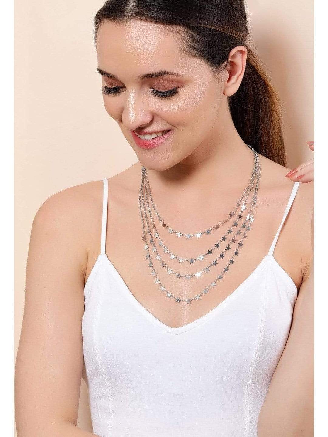 Rubans Silver Plated Multi Layer Star Necklace Necklace Set