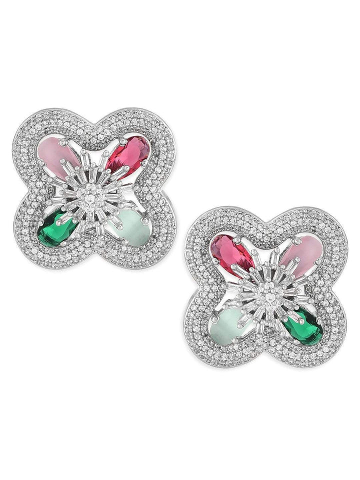 Rubans Silver-Plated Multicolour AD Stud Earring Earrings