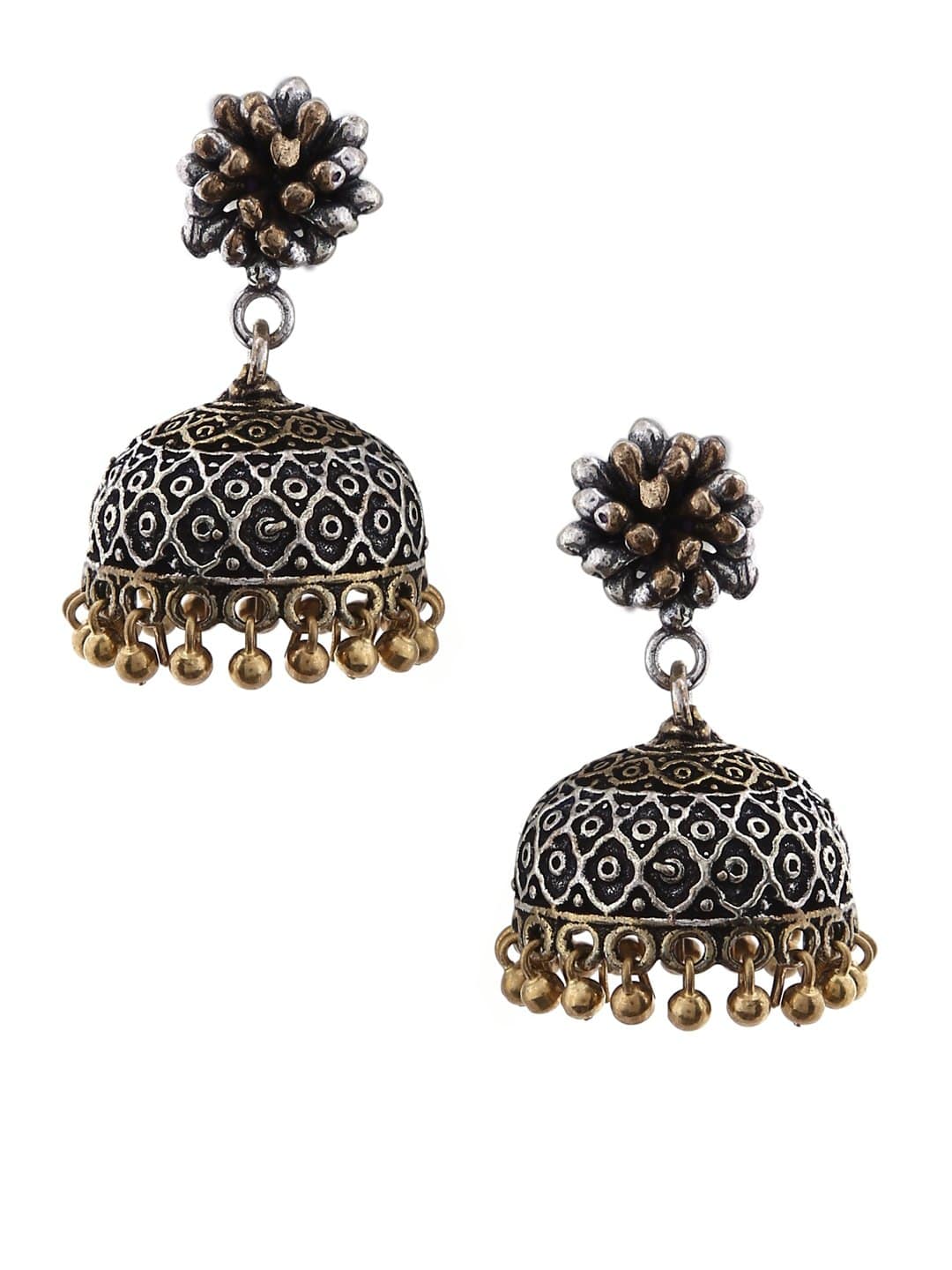 Rubans Silver Plated Oxidised Dual Tone Royal Moroccan Jhumka Earrings Earrings