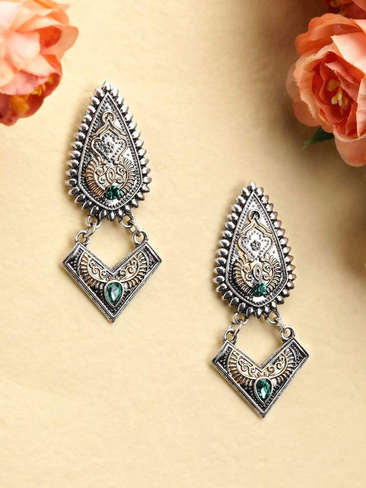 Rubans  Silver Plated Oxidised Handcrafted Dual Toned Drop Earrings Earrings