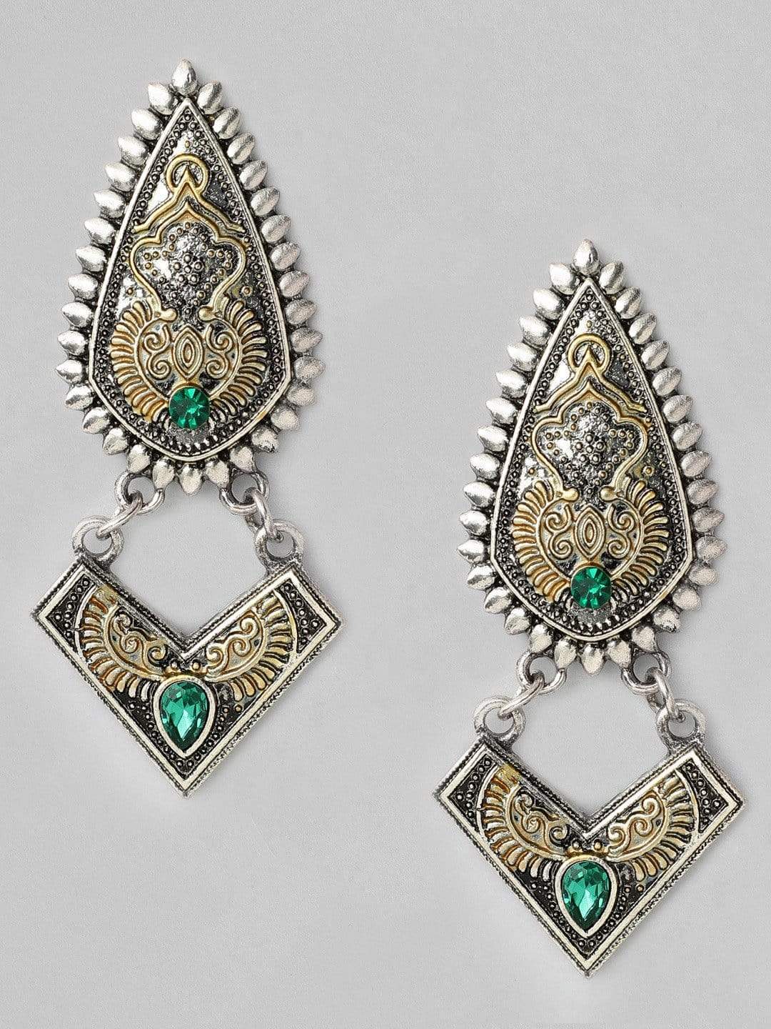 Rubans  Silver Plated Oxidised Handcrafted Dual Toned Drop Earrings Earrings