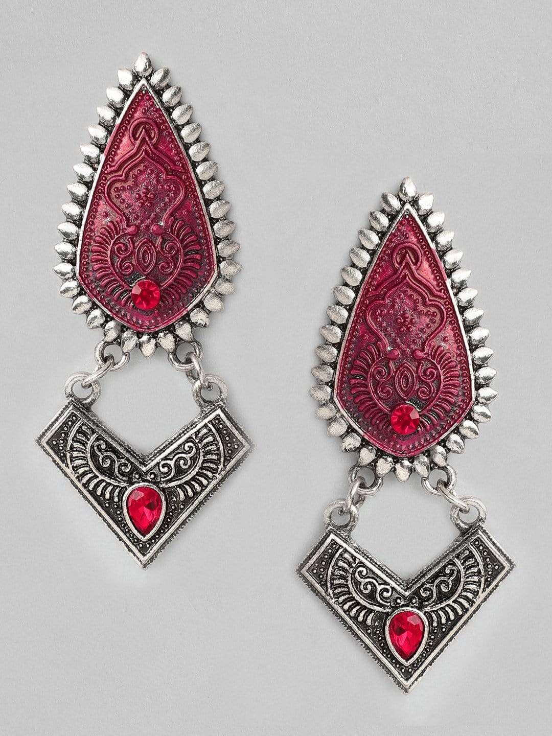 Rubans  Silver Plated Oxidised Handcrafted Enamel Drop Earrings Earrings