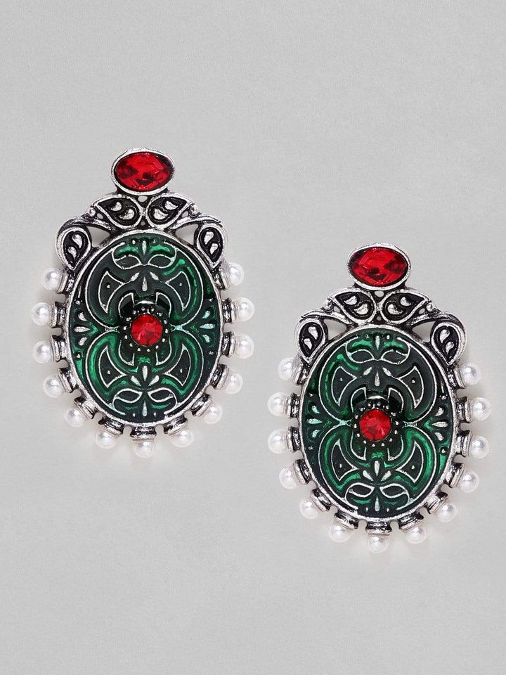 Rubans  Silver Plated Oxidised Handcrafted Enamel Stud Earrings Earrings