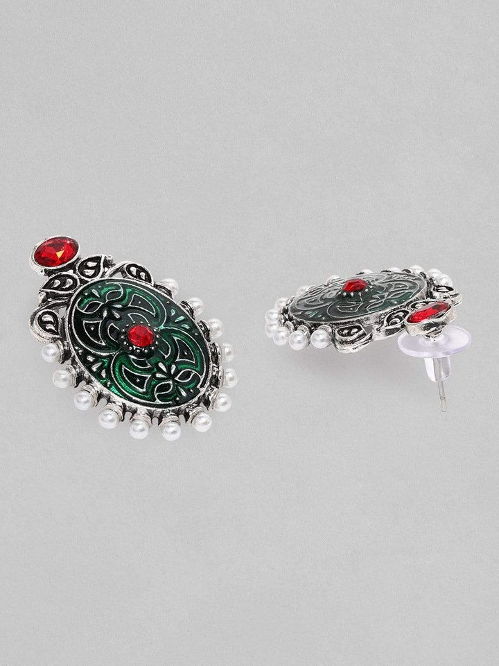 Rubans  Silver Plated Oxidised Handcrafted Enamel Stud Earrings Earrings