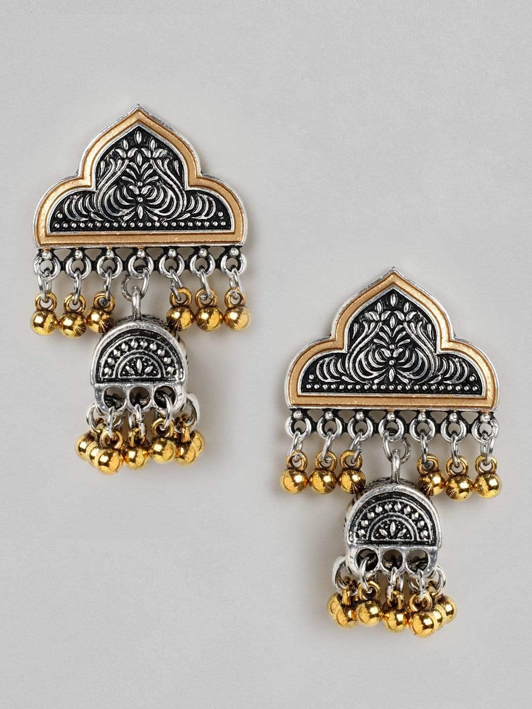 Rubans  Silver Plated Oxidised Handcrafted  Jhumka Earrings Earrings