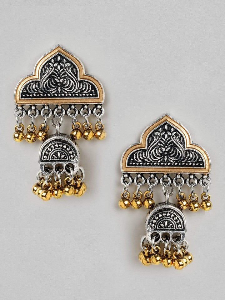 Rubans  Silver Plated Oxidised Handcrafted  Jhumka Earrings Earrings