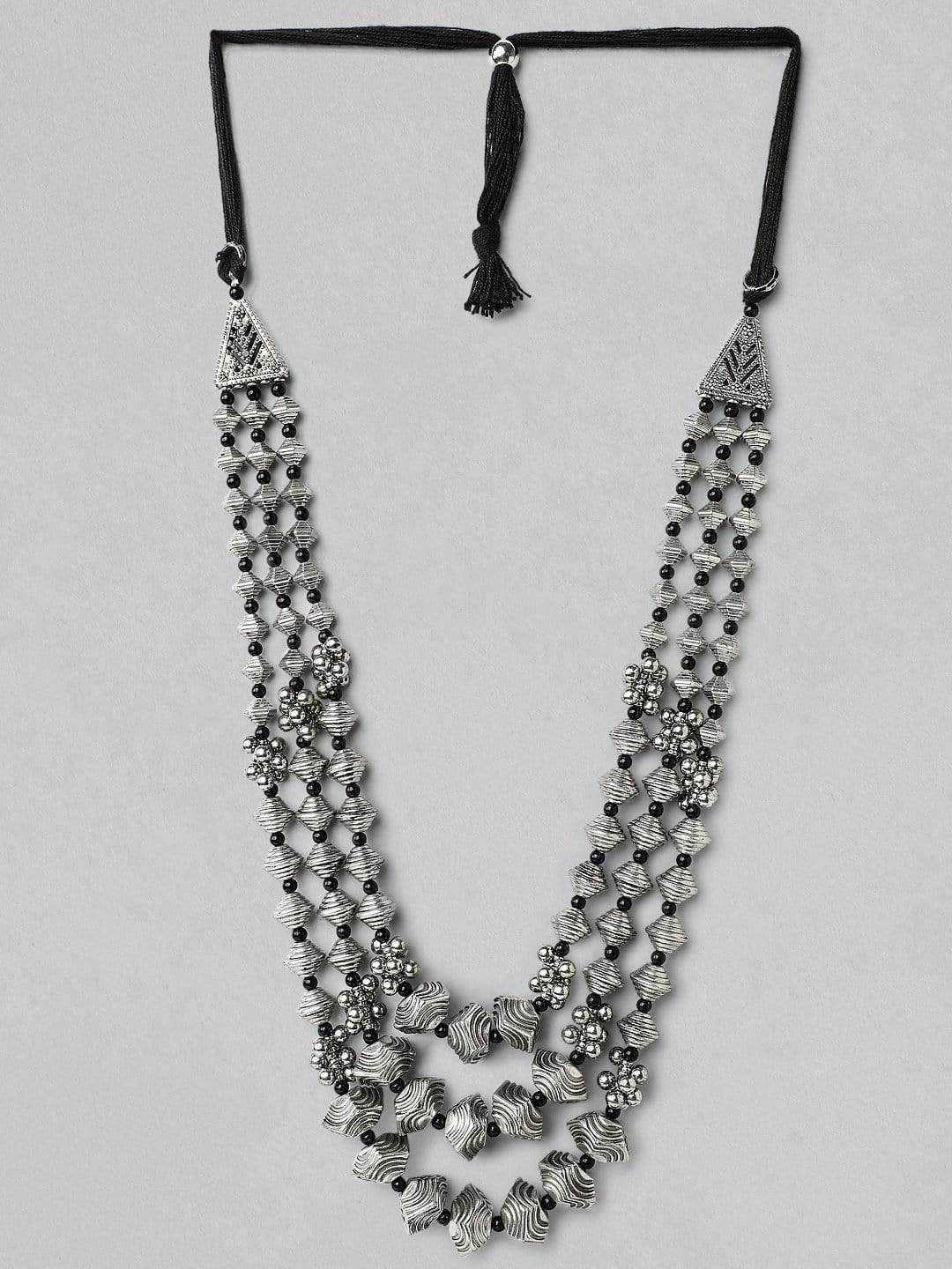 Rubans Silver Plated Oxidised Handcrafted Multi Layer Boho Necklace Necklace Set