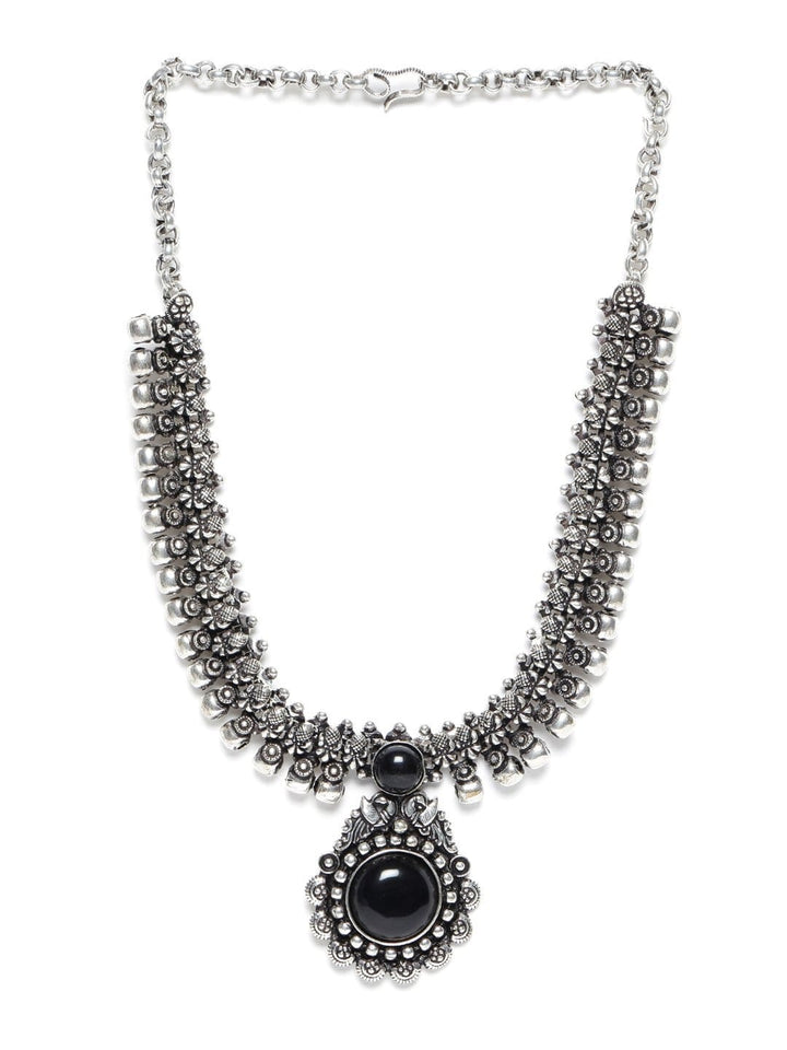Rubans Silver Plated Oxidised Necklace with Stone Chain & Necklaces