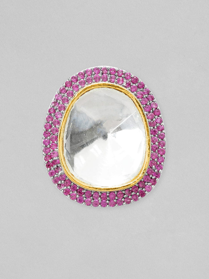 Rubans Silver Plated Pink Enamelled Kundan Stud Earrings Earrings