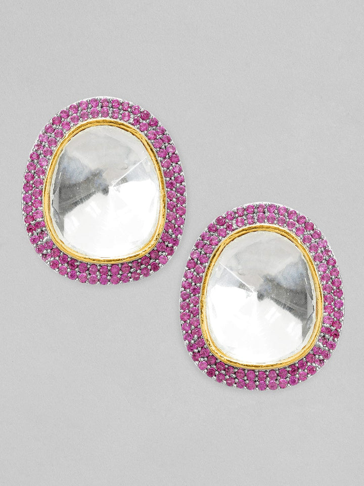 Rubans Silver Plated Pink Enamelled Kundan Stud Earrings Earrings