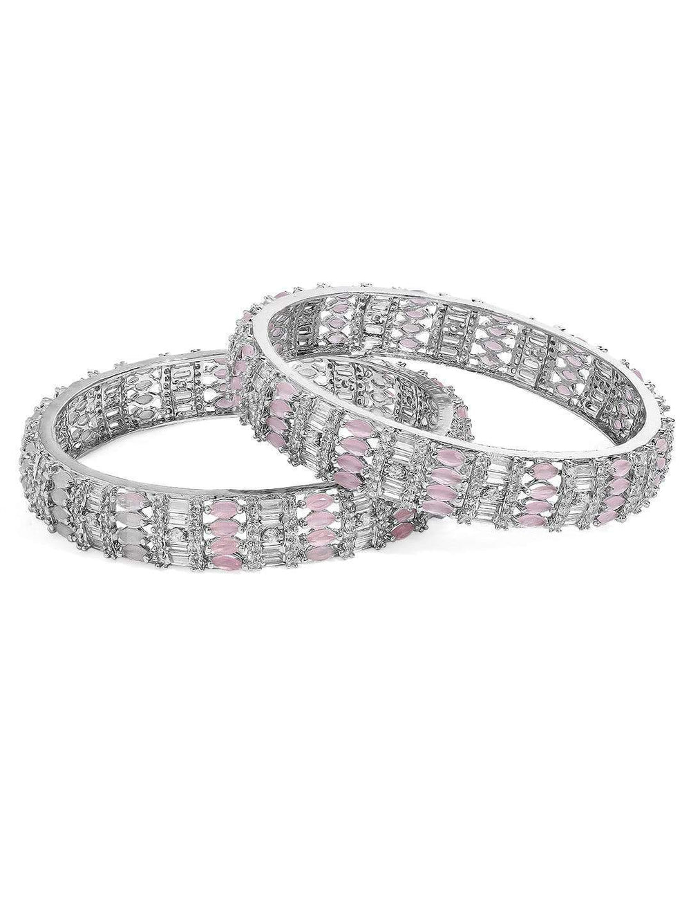 Rubans Silver Plated Pink Stone Studded Zirconia Stone Set of 2 Bangles. Bangles & Bracelets