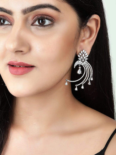 Rubans Silver-Plated White AD Drop Earrings Earrings