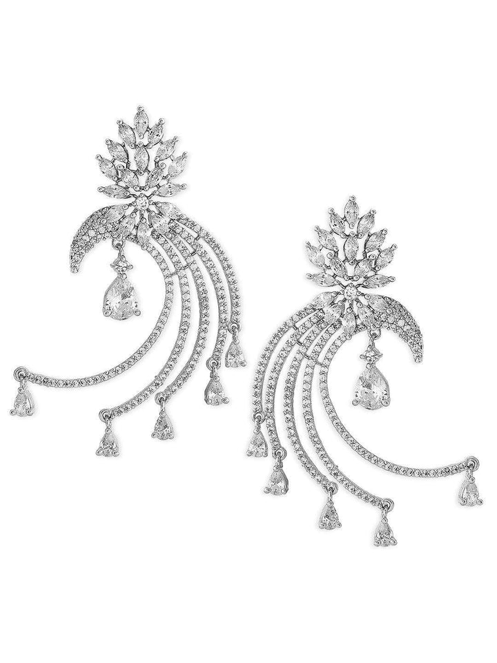 Rubans Silver-Plated White AD Drop Earrings Earrings
