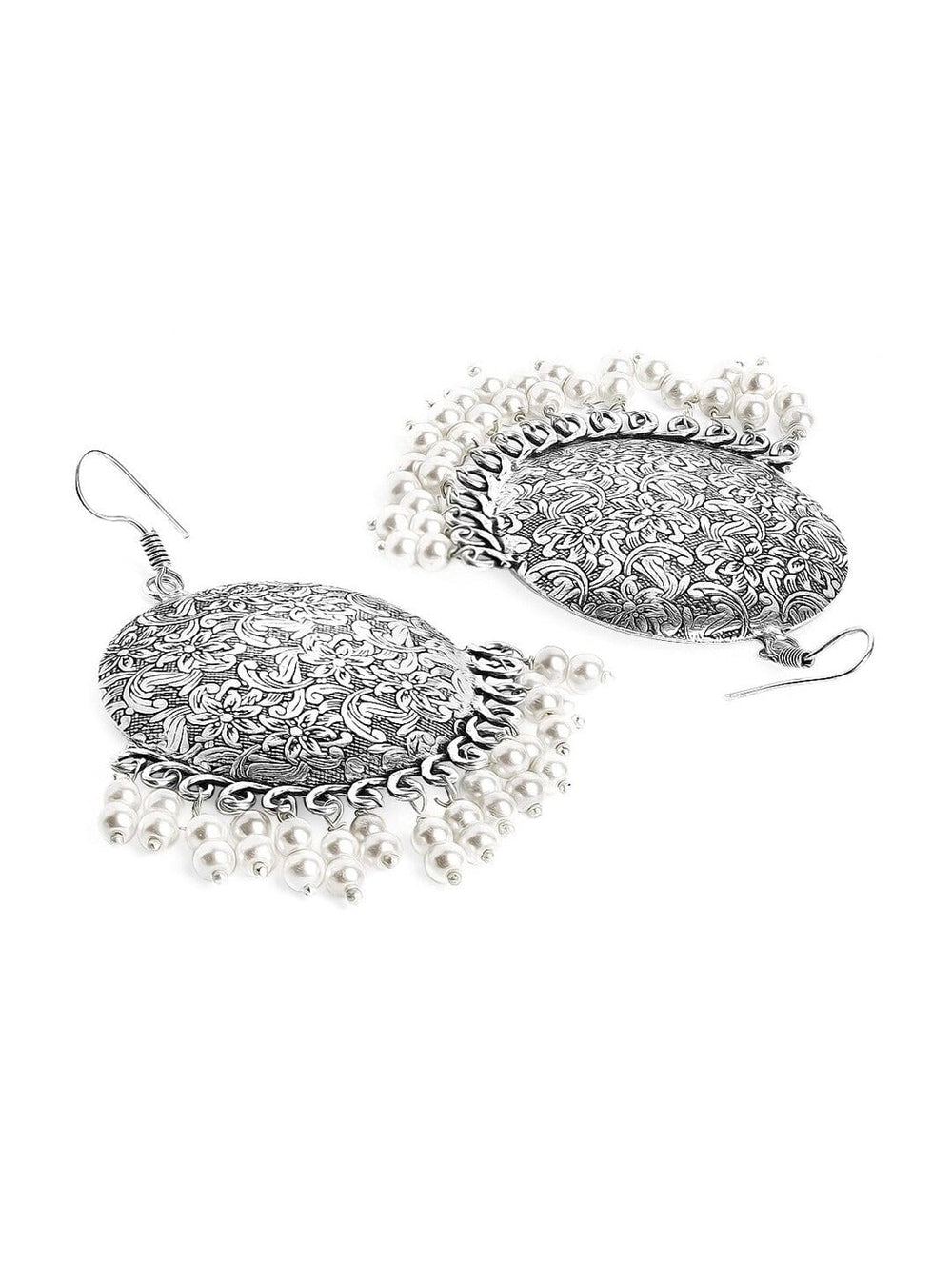 Rubans Silver-Plated White Pearl Beaded Engraved Jewellery Set Jewelry Sets
